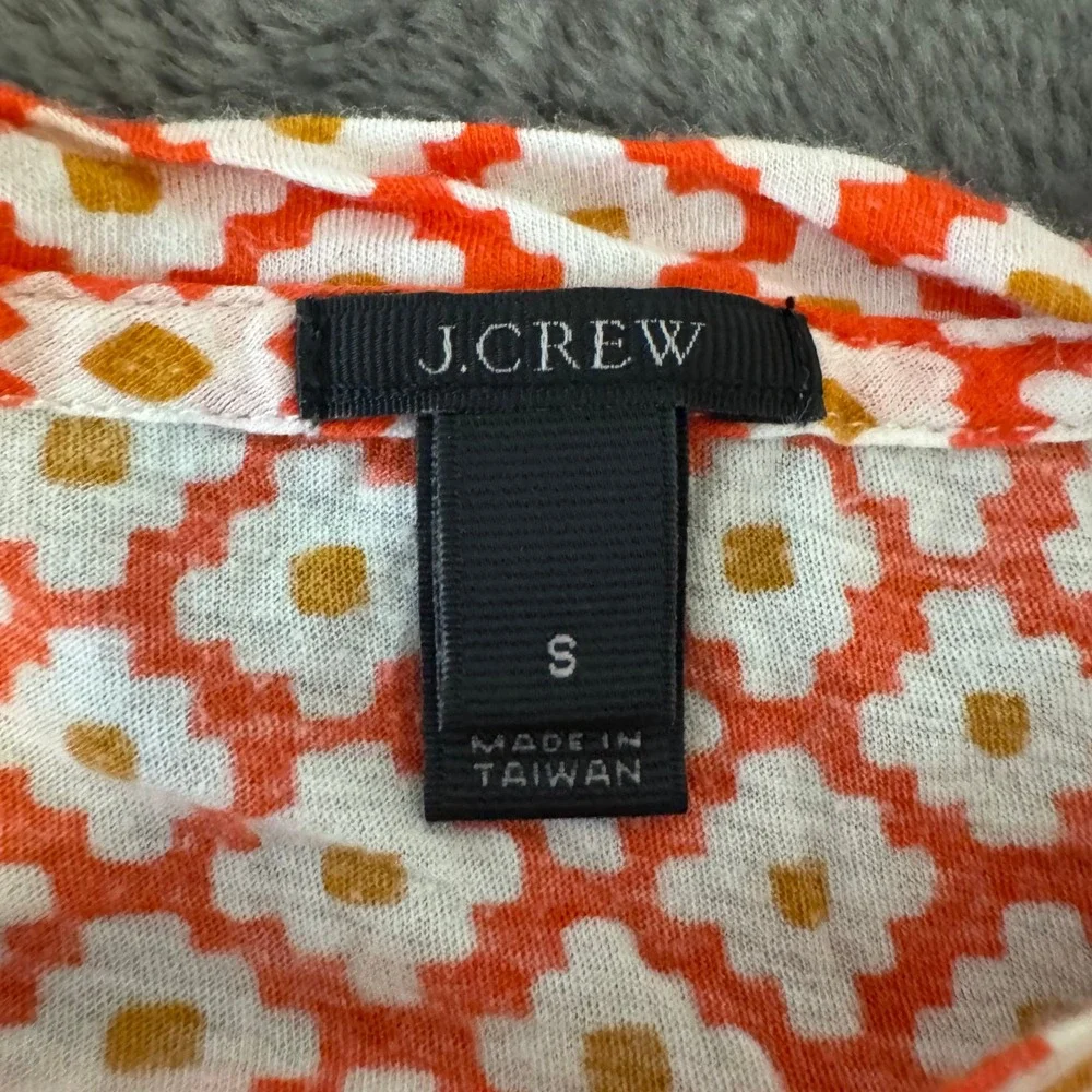J.Crew Geometric Print Knit Top Short Sleeve Cotton Pink Orange Small